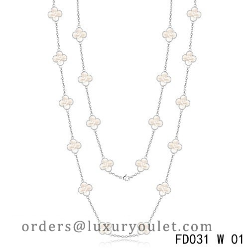 Van Cleef Arpels Vintage Alhambra White Gold Long Necklace 20 Motifs White Mother-of-Pearl