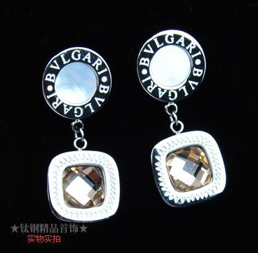 Bvlgari Earrings in 18kt White Gold with Champagne Crystal and M