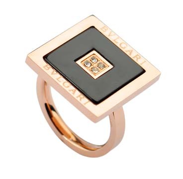 Bvlgari Square Ring in 18KT Pink Gold with Black Onyx and Pave D
