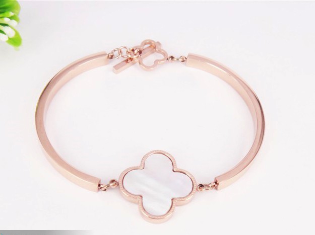 Van Cleef & Arpels Sweet Alhambra Clover Bracelet, Pink Gold with White Mother of Pearl