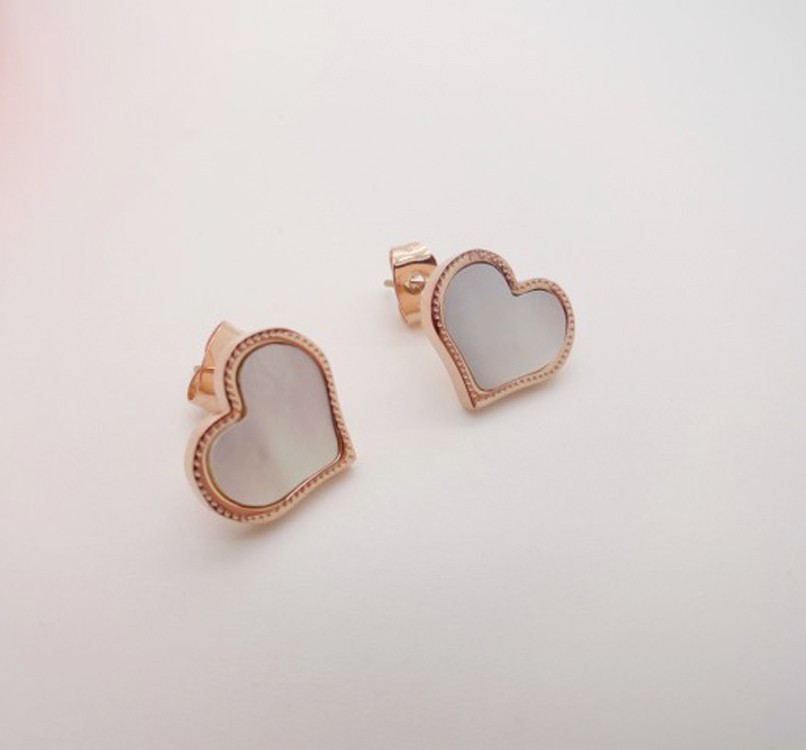 Van Cleef & Arpels Sweet Alhambra Heart mini Earstuds Earrings, Pink Gold with Mother of Pearl
