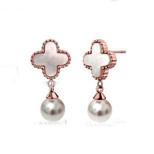 Van Cleef & Arpels Sweet Alhambra Clover Mini Earrings in Pink Gold with Mother of Pearl