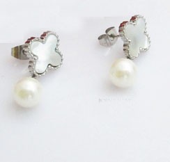 Van Cleef & Arpels Sweet Alhambra Clover Mini Earrings in White Gold with Mother of Pearl