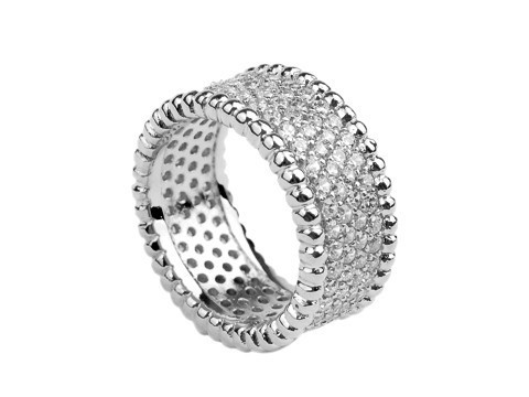 Van Cleef & Arpels Perlee Diamonds Ring in 18kt White Gold with Pave Diamonds