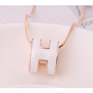 Hermes 3D "H" logo Snake Bone Necklace, White "H" & Pink Gold Charm 