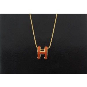 Hermes 3D "H" logo Snake Bone Necklace, Orange "H" & Pink Gold Charm 