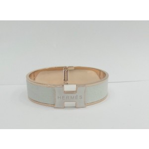 Classic Hermes White Color Logo Bangle With Pink Gold, Narrow