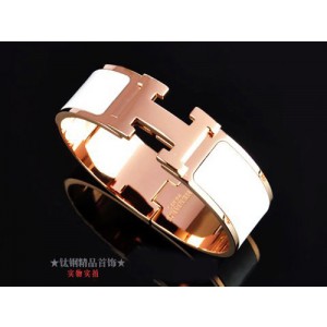 Hermes LOGO Bangle White Color With Pink Gold, Wide