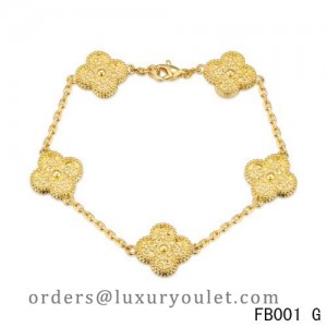 Van Cleef and Arpels Yellow Gold Vintage Alhambra Bracelet 5 Motifs
