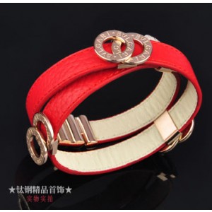 Bvlgari Bracelet with Pink Gold Plated Hardware on Red Calfskin