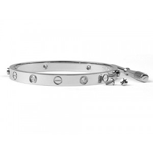 Cartier 18kt White Gold LOVE Bangle with 4 Diamonds for Women