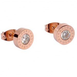 Bvlgari Stud Earrings in 18kt Pink Gold with Clear Crystal