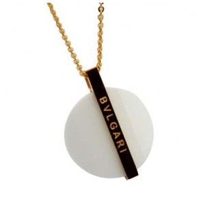 Bvlgari White Ceramic Charm Necklace in 18kt Yellow Gold