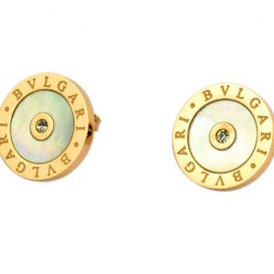 Bvlgari Stud Earrings in 18kt Yellow Gold with White Mother of P