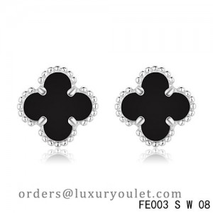 Van Cleef & Arpels Sweet Alhambra Earrings White Gold,Black Onyx
