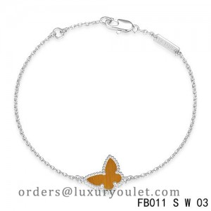 Van Cleef & Arpels Sweet Alhambra Butterfly mini Bracelet in White Gold with Tiger's Eye