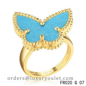 Van Cleef and Arpels Lucky Alhambra Butterfly Ring Yellow Gold with Turquoise