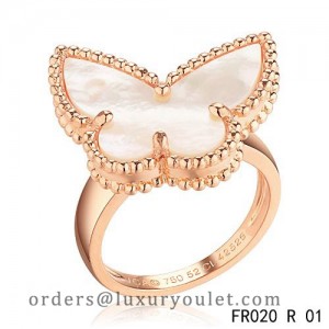 Van Cleef & Arpels Lucky Alhambra Butterfly Ring Pink Gold with White Mother-of-pearl