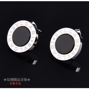 Bvlgari Stud Earrings in 18kt White Gold with Black Onyx