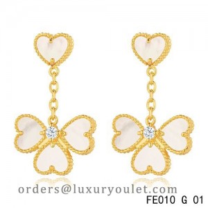 Sweet Alhambra Effeuillage Earclips Yellow Gold 4 White Mother-of-pearl