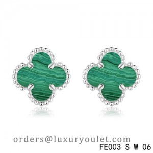 Van Cleef Arpels White Gold Vintage Alhambra Malachite Clover Earstuds
