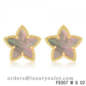 Van Cleef and Arpels Yellow Gold Sweet Alhambra Grey MOP Star Earstuds