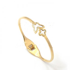 Van Cleef & Arpels Lucky Alhambra Bangle Bracelet,Yellow Gold with Mother of Pearl,Narrow