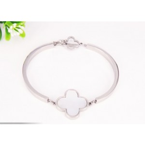 Van Cleef & Arpels Sweet Alhambra Clover Bracelet, White Gold with White Mother of Pearl