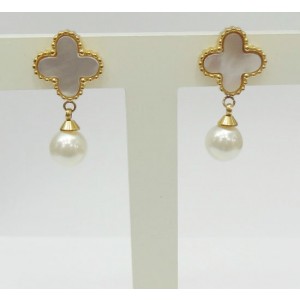 Van Cleef & Arpels Sweet Alhambra Clover Mini Earrings in Yellow Gold with Mother of Pearl