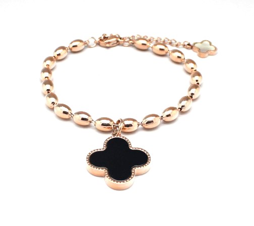 Van Cleef & Arpels Perlee Alhambra Clover Bracelet, Pink Gold with Mother of Pearl and Black Onyx 